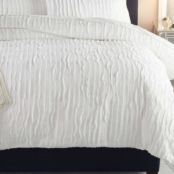 New Pottery Barn Camille Duvet White Cotton Textured King - Picture 1 of 5